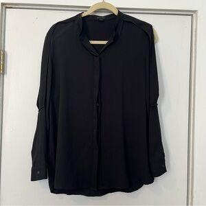 All Saints Classic Black Blouse Cold Shoulder long sleeve button up size 6 work